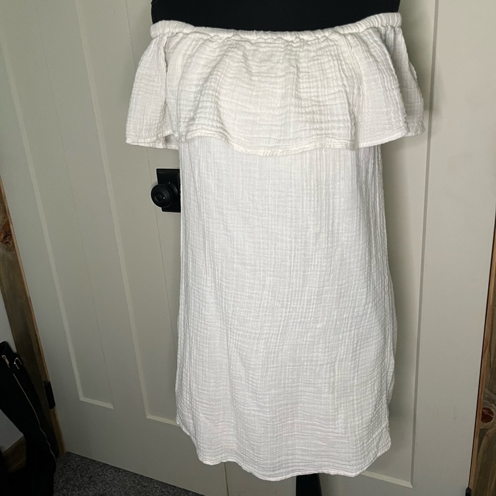 Aerie Cream Ruffled Off the Shoulder Dress Summer Coquette Feminine